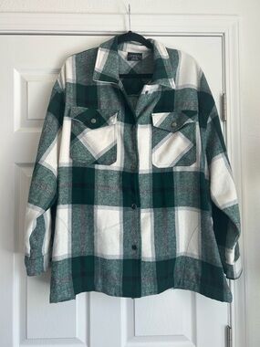 HFX green plaid flannel snap up jacket size xxl